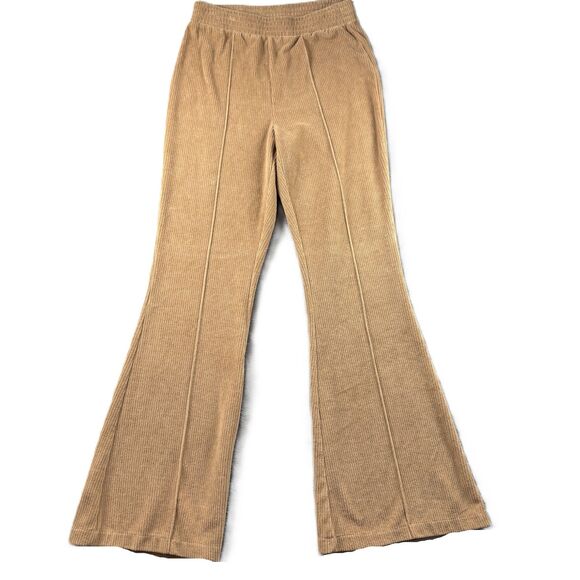 aerie Groove On Corduroy Flare Pants Pull On Elastic Waist Beige Small G217 - Picture 1 of 12